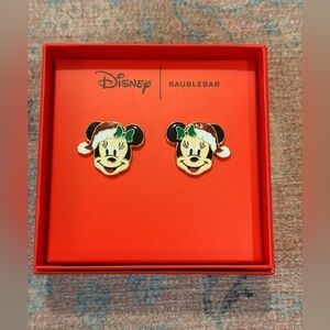 Disney X Baublebar Holiday Minnie Mouse Wearing A Red Santa Hat Stud Earrings